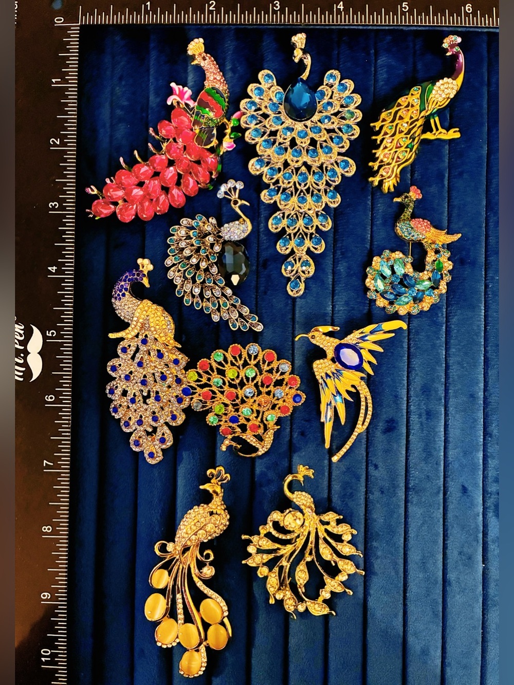 Lot 10 Peacock Brooch Pins Rhinestone Crystal Enamel Bird Jewelry Collection